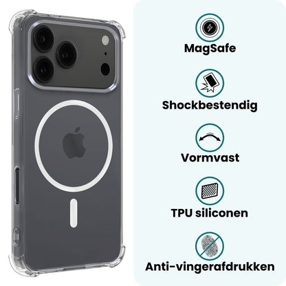 Forterra iPhone 17 Pro Hoesje Geschikt voor Magsafe Backcover Shockproof - Transparant