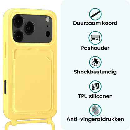 Forterra iPhone 17 Pro Hoesje Met Telefoonkoord en Pasjeshouder Siliconen - Geel
