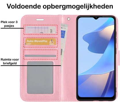 Forterra OPPO A16 Hoesje Bookcase Cover met Kaarthouder - Lichtroze