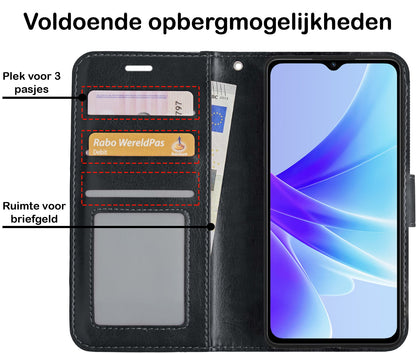 Forterra OPPO A57s Hoesje Bookcase Cover met Kaarthouder - Zwart