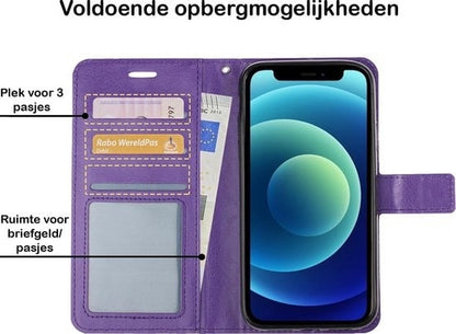 Forterra iPhone 12 Mini Hoesje Bookcase Cover met Kaarthouder - Paars