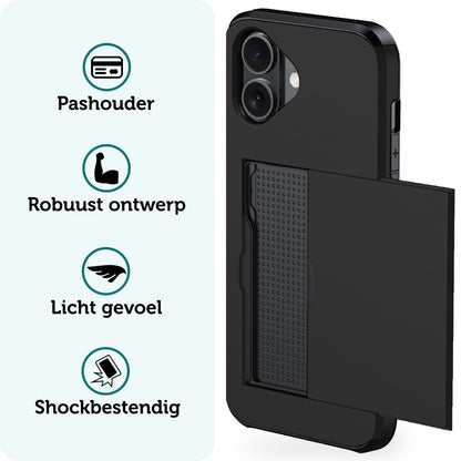 Forterra iPhone 16 Plus Hoesje Kaarthouder Hard Case Shockproof - Zwart