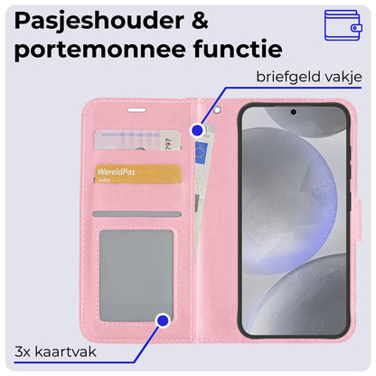 Forterra Samsung S24 Plus Hoesje Bookcase Cover met Kaarthouder - Lichtroze