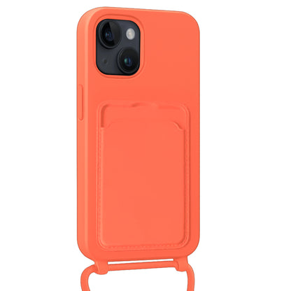 Forterra iPhone 15 Hoesje Met Telefoonkoord en Pasjeshouder Siliconen - Papaya