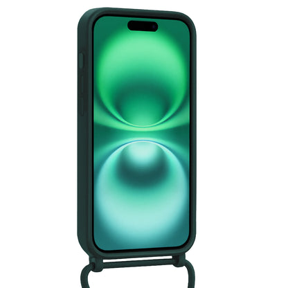 Forterra iPhone 16 Plus Hoesje Met Telefoonkoord en Pasjeshouder Siliconen - Donkergroen