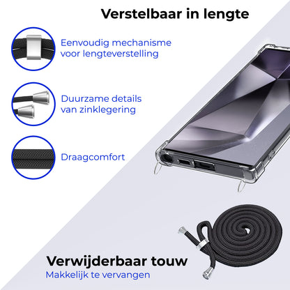 Forterra Samsung S24 Ultra Hoesje met Koord Backcover Shockproof - Transparant