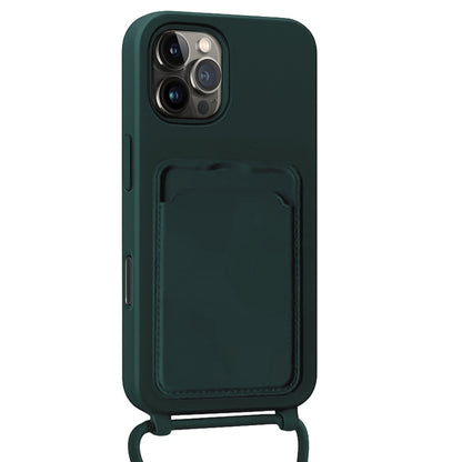 Forterra iPhone 16 Pro Hoesje Met Telefoonkoord en Pasjeshouder Siliconen - Donkergroen