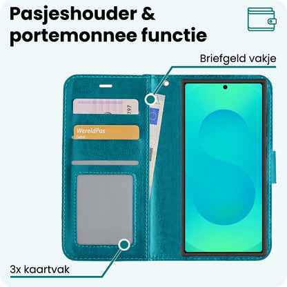 Forterra Samsung S25 Ultra Hoesje Bookcase Cover met Kaarthouder - Turquoise