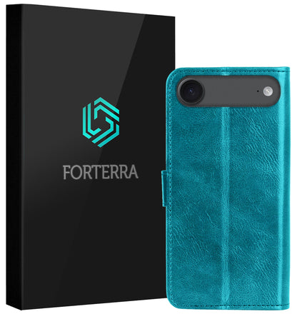 Forterra iPhone Air Hoesje Bookcase Cover met Kaarthouder - Turquoise