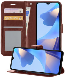 Forterra OPPO A16s Hoesje Bookcase Cover met Kaarthouder - Bruin