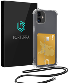 Forterra iPhone 11 Hoesje Kaarthouder met Koord Backcover Shockproof - Transparant