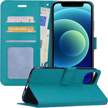 Forterra iPhone 12 Hoesje Bookcase Cover met Kaarthouder - Turquoise