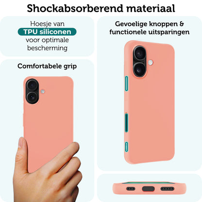Forterra iPhone 16 Plus Hoesje Siliconen Backcover Lichtgewicht - Perzik
