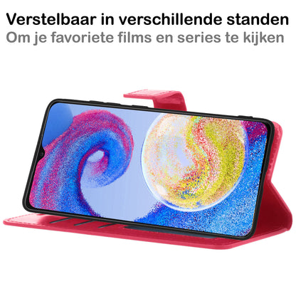 Forterra Samsung A04s Hoesje Bookcase Cover met Kaarthouder - Donkerroze
