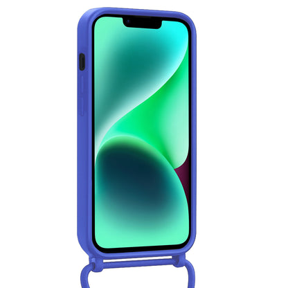 Forterra iPhone 14 Hoesje Met Telefoonkoord en Pasjeshouder Siliconen - Felblauw
