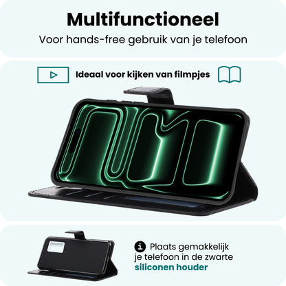 Forterra iPhone 17 Pro Hoesje Bookcase Cover met Kaarthouder - Zwart