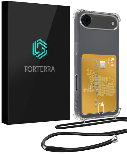 Forterra iPhone Air Hoesje Kaarthouder met Koord Backcover Shockproof - Transparant