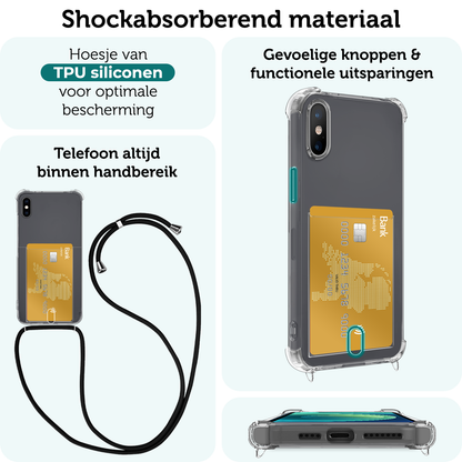 Forterra iPhone Xs Max Hoesje Kaarthouder met Koord Backcover Shockproof - Transparant
