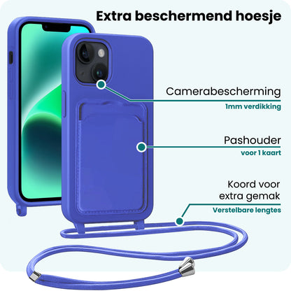 Forterra iPhone 13 Hoesje Met Telefoonkoord en Pasjeshouder Siliconen - Felblauw