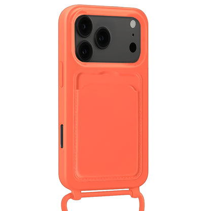 Forterra iPhone 17 Pro Hoesje Met Telefoonkoord en Pasjeshouder Siliconen - Papaya