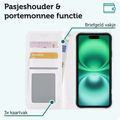 Forterra iPhone 16 Plus Hoesje Bookcase Cover met Kaarthouder - Wit