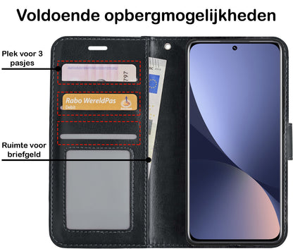 Forterra Xiaomi 12 Hoesje Bookcase Cover met Kaarthouder - Zwart