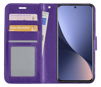 Forterra Xiaomi 12 Hoesje Bookcase Cover met Kaarthouder - Paars