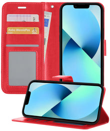 Forterra iPhone 14 Hoesje Bookcase Cover met Kaarthouder - Rood