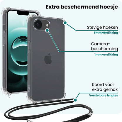Forterra iPhone 16e Hoesje met Koord Backcover Shockproof - Transparant