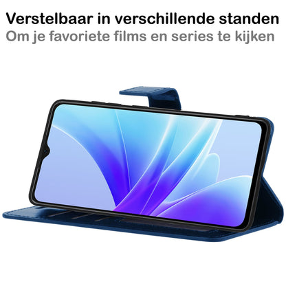 Forterra OPPO A57s Hoesje Bookcase Cover met Kaarthouder - Donkerblauw