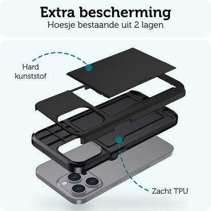 Forterra iPhone 16 Pro Hoesje Kaarthouder Hard Case Shockproof - Zwart