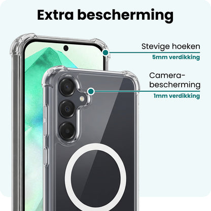 Forterra Samsung A55 Hoesje Geschikt voor Magsafe Backcover Shockproof - Transparant