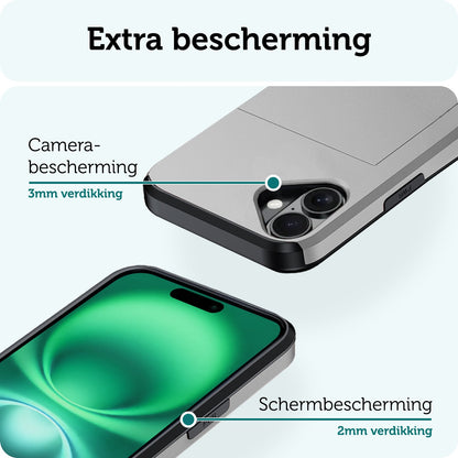 Forterra iPhone 16 Hoesje Kaarthouder Hard Case Shockproof - Grijs