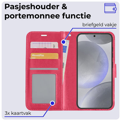 Forterra Samsung S24 Hoesje Bookcase Cover met Kaarthouder - Donkerroze