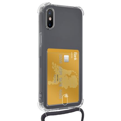 Forterra iPhone Xs Max Hoesje Kaarthouder met Koord Backcover Shockproof - Transparant