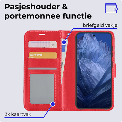 Forterra Google Pixel 8a Hoesje Bookcase Cover met Kaarthouder - Rood