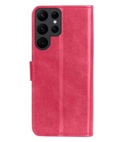 Forterra Samsung S23 Ultra Hoesje Bookcase Cover met Kaarthouder - Donkerroze