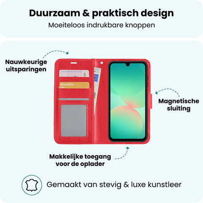 Forterra Samsung A26 Hoesje Bookcase Cover met Kaarthouder - Rood