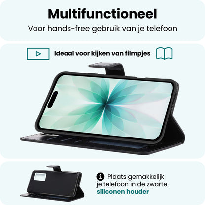 Forterra iPhone 17 Hoesje Bookcase Cover met Kaarthouder - Zwart