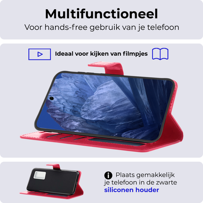 Forterra Google Pixel 8a Hoesje Bookcase Cover met Kaarthouder - Donkerroze