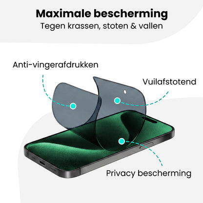 Forterra Privacy Screenprotector Geschikt voor Apple iPhone 15 Pro - Met Installatie Kit - Privacy - Beschermglas - Flexibel Glas - Tempered Glass - Screen Protector