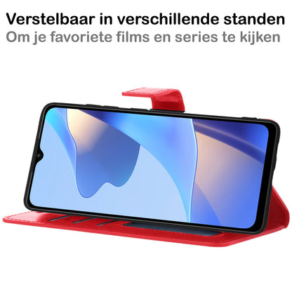 Forterra OPPO A16 Hoesje Bookcase Cover met Kaarthouder - Rood