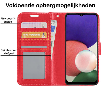 Forterra Samsung M22 Hoesje Bookcase Cover met Kaarthouder - Rood