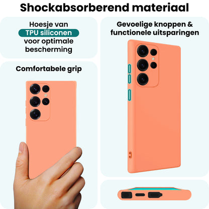 Forterra Samsung S25 Ultra Hoesje Siliconen Backcover Lichtgewicht - Perzik