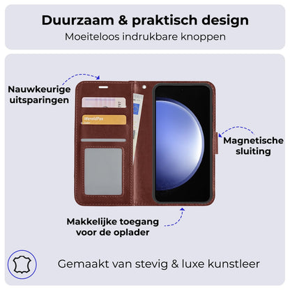 Forterra Samsung S23 FE Hoesje Bookcase Cover met Kaarthouder - Bruin