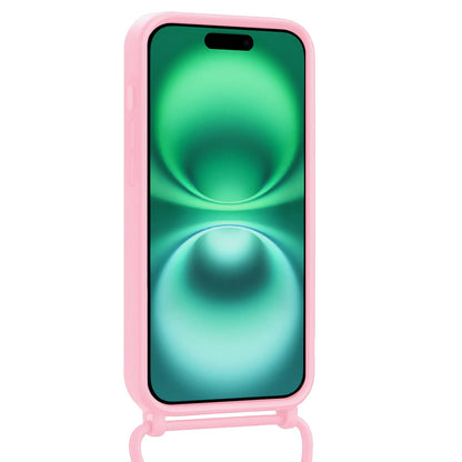 Forterra iPhone 16 Plus Hoesje Met Telefoonkoord en Pasjeshouder Siliconen - Lichtroze