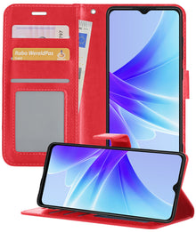 Forterra OPPO A57s Hoesje Bookcase Cover met Kaarthouder - Rood