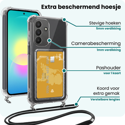 Forterra Samsung A27 Hoesje Kaarthouder met Koord Backcover Shockproof - Transparant