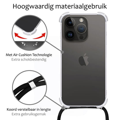 Forterra iPhone 15 Pro Max Hoesje met Koord Backcover Shockproof - Transparant