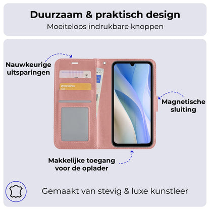 Forterra Samsung A15 Hoesje Bookcase Cover met Kaarthouder - Rosé goud
